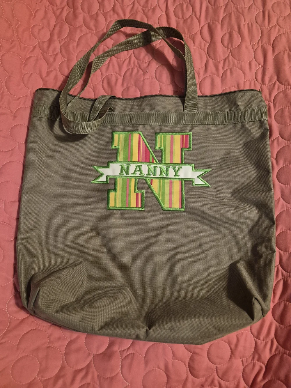 Embroidered 'Nanny' Olive Green Canvas Tote